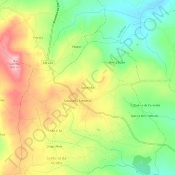 Mappa topografica Sortelhão, altitudine, rilievo