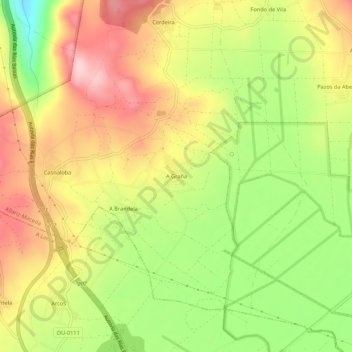 Mappa topografica A Graña, altitudine, rilievo