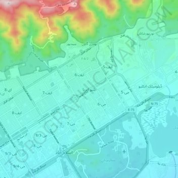 Mappa topografica Blue Area, altitudine, rilievo