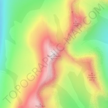 Mappa topografica Beinn Tarsuinn, altitudine, rilievo