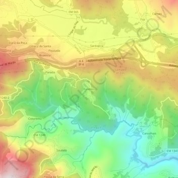 Mappa topografica Farelães, altitudine, rilievo