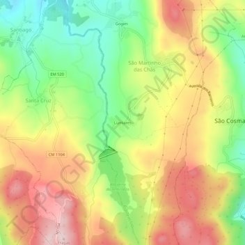 Mappa topografica Lumiares, altitudine, rilievo