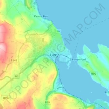 Mappa topografica Larne, altitudine, rilievo