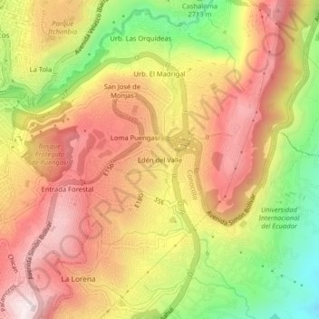 Mappa topografica Edén del Valle, altitudine, rilievo