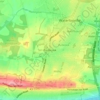 Mappa topografica Purbrook, altitudine, rilievo