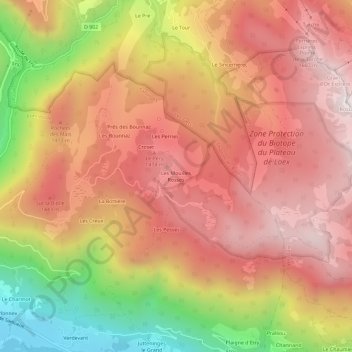 Mappa topografica Les Mouilles Rosses, altitudine, rilievo