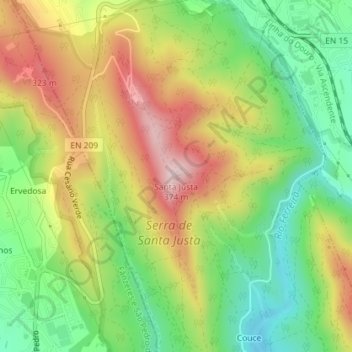 Mappa topografica Santa Justa, altitudine, rilievo