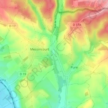 Mappa topografica Messempré, altitudine, rilievo