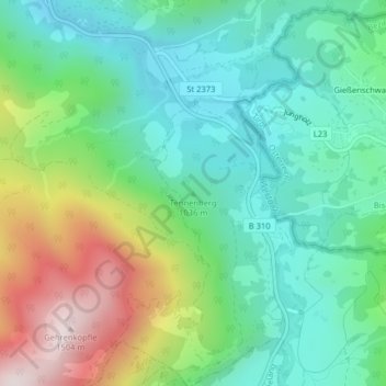 Mappa topografica Tennenberg, altitudine, rilievo