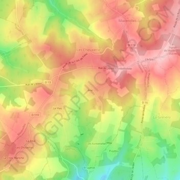 Mappa topografica Brie, altitudine, rilievo