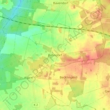 Mappa topografica Bohndorf, altitudine, rilievo