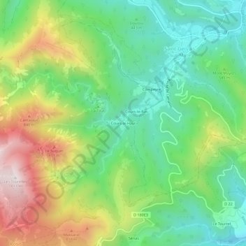 Mappa topografica Cours-le-Haut, altitudine, rilievo