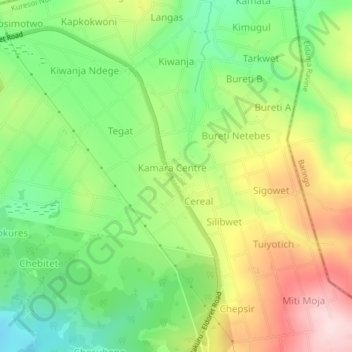Mappa topografica Kamara, altitudine, rilievo