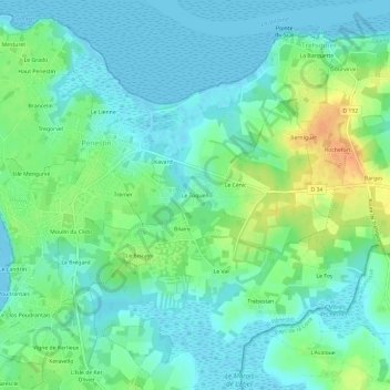 Mappa topografica Le Toquen, altitudine, rilievo