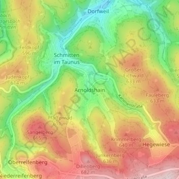 Mappa topografica Arnoldshain, altitudine, rilievo