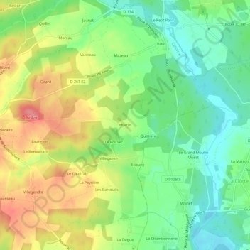 Mappa topografica Martin, altitudine, rilievo