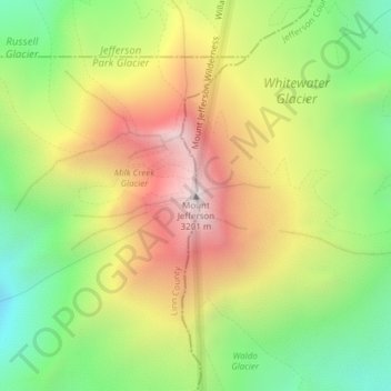Mappa topografica Mount Jefferson, altitudine, rilievo