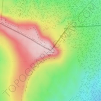 Mappa topografica Cuilcagh, altitudine, rilievo
