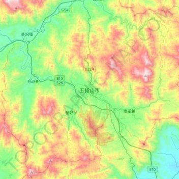 Mappa topografica 五指山市, altitudine, rilievo