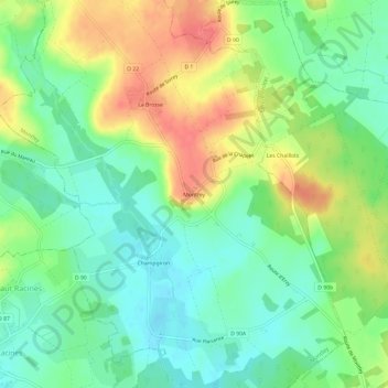 Mappa topografica Montfey, altitudine, rilievo