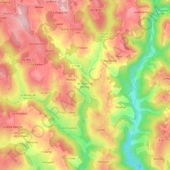 Mappa topografica Le Moulin de Fleyssac, altitudine, rilievo