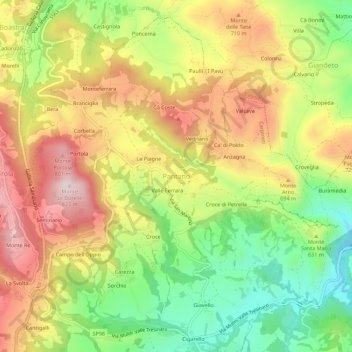 Mappa topografica Pantano, altitudine, rilievo