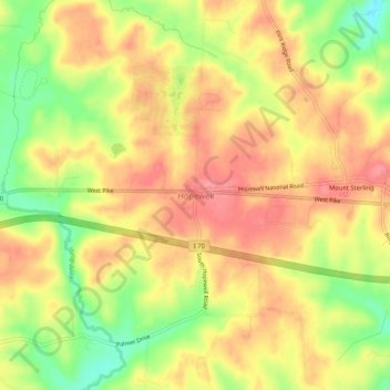 Mappa topografica Hopewell, altitudine, rilievo