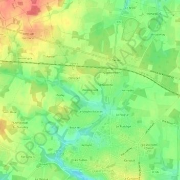 Mappa topografica Plestrégouët, altitudine, rilievo