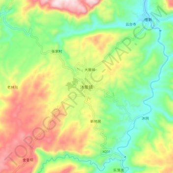 Mappa topografica 沐爱镇, altitudine, rilievo
