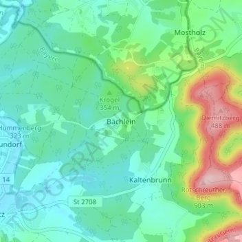 Mappa topografica Bächlein, altitudine, rilievo