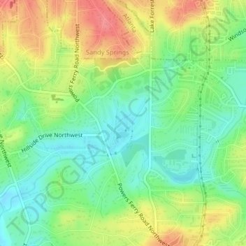 Mappa topografica Chastain Memorial Park, altitudine, rilievo