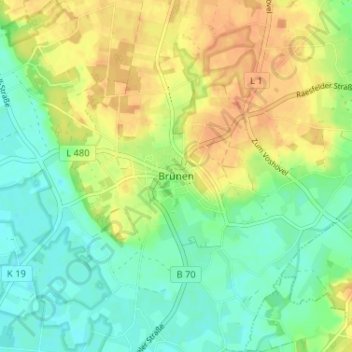 Mappa topografica Brünen, altitudine, rilievo