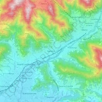 Mappa topografica Nembro, altitudine, rilievo