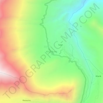Mappa topografica Khardung, altitudine, rilievo