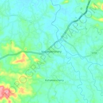 Mappa topografica Vadakkenchery, altitudine, rilievo