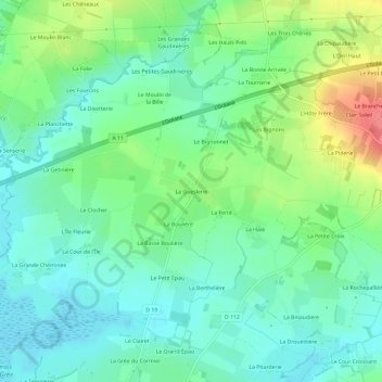 Mappa topografica La Gueslerie, altitudine, rilievo