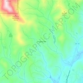 Mappa topografica Chopped Oak, altitudine, rilievo