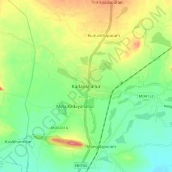 Mappa topografica Kadayanallur, altitudine, rilievo