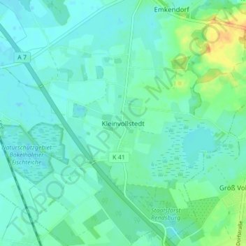 Mappa topografica Kleinvollstedt, altitudine, rilievo