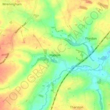Mappa topografica Hapton, altitudine, rilievo