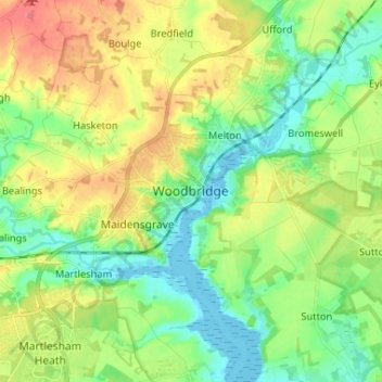 Mappa topografica Woodbridge, altitudine, rilievo
