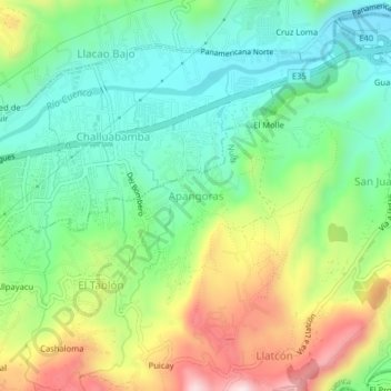 Mappa topografica Apangoras, altitudine, rilievo