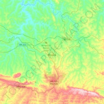 Mappa topografica Araxá, altitudine, rilievo