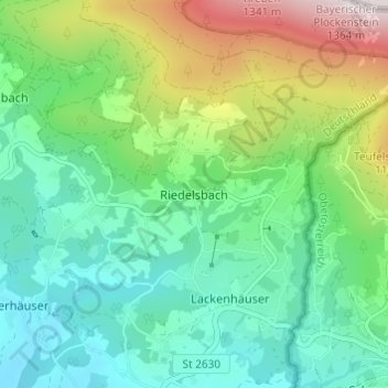 Mappa topografica Riedelsbach, altitudine, rilievo