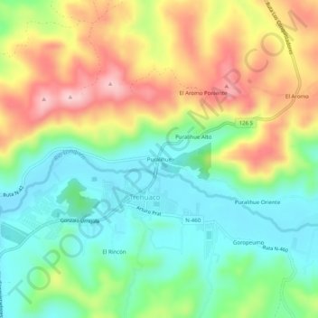 Mappa topografica Puralihue, altitudine, rilievo