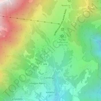 Mappa topografica Novezzina, altitudine, rilievo
