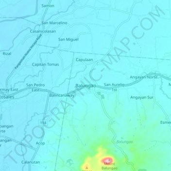 Mappa topografica Balungao, altitudine, rilievo