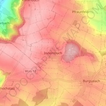 Mappa topografica Indernbuch, altitudine, rilievo