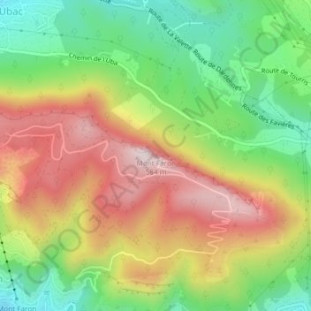 Mappa topografica Mont Faron, altitudine, rilievo