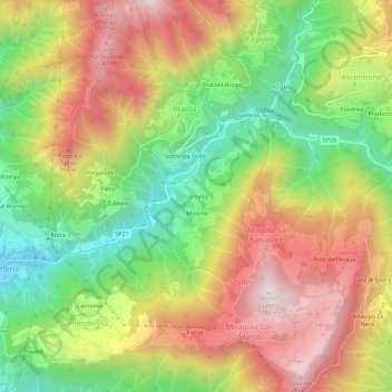 Mappa topografica Cornalta, altitudine, rilievo